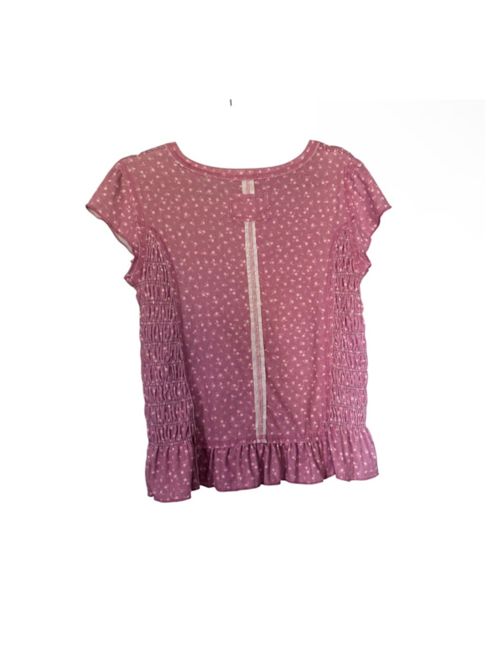 Women's POL Mauve Pink Floral Smocked Short Sleeve Top L - Picture 5 of 6